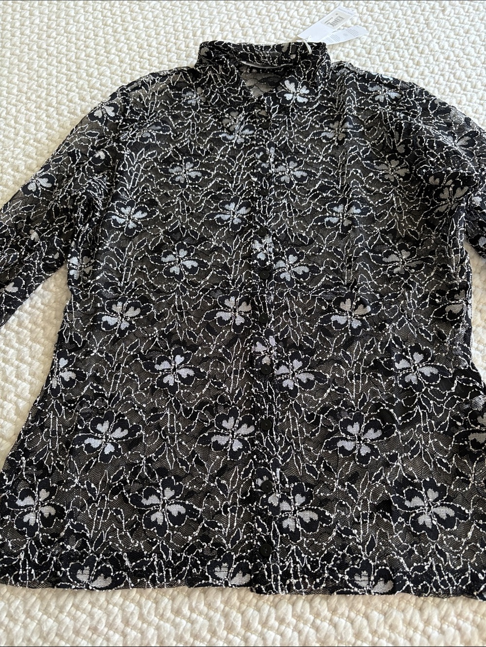 Anne Fontaine Black Floral Lace Long-Sleeve Shirt 42